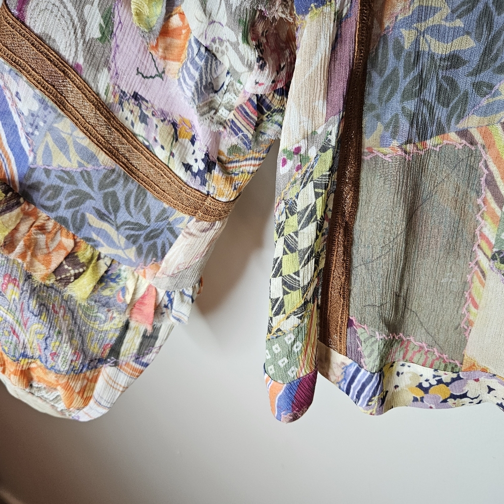 Burning Torch Silk Patchwork Blouse Long Puff Sle… - image 5